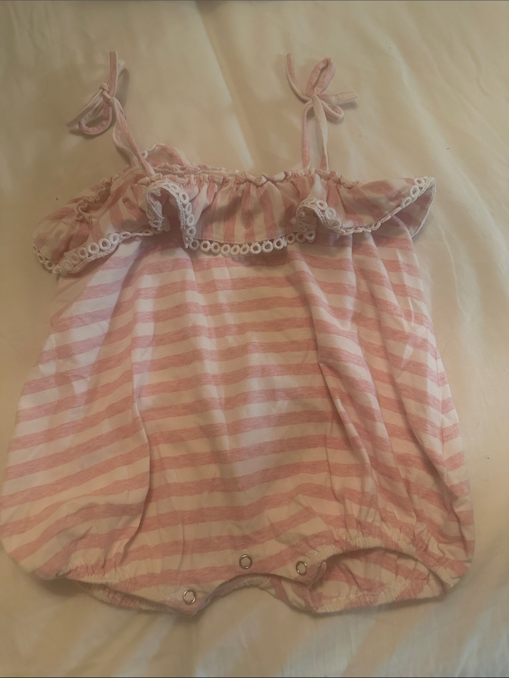 Girls Pink Striped Ruffle Tie-Shoulder One-Piece Bodysuit